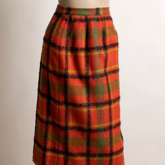 Vintage 1960s Plaid Skirt & Jacket Coat Set Vest Orange Green Vogue Paris 60s - Picture 3 of 11